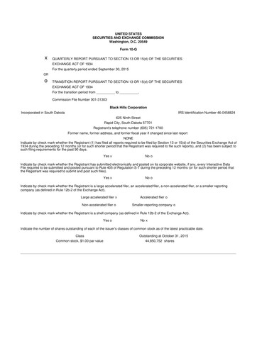 Thumbnail Black Hills 10-Q Quarterly Report FY2015 