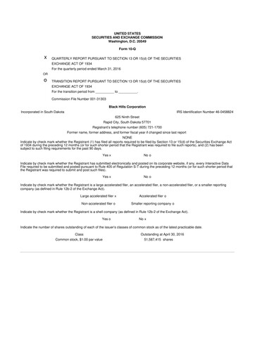 Thumbnail Black Hills 10-Q Quarterly Report FY2016 