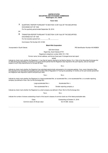 Thumbnail Black Hills 10-Q Quarterly Report FY2016 