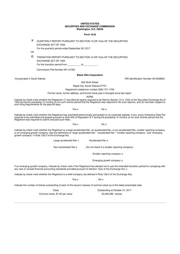 Thumbnail Black Hills 10-Q Quarterly Report FY2017 