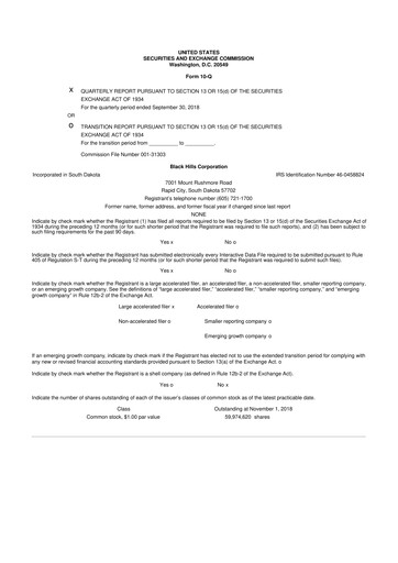 Thumbnail Black Hills 10-Q Quarterly Report FY2018 