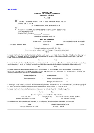 Thumbnail Black Hills 10-Q Quarterly Report FY2019 