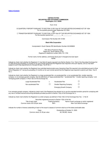 Thumbnail Black Hills 10-Q Quarterly Report FY2020 