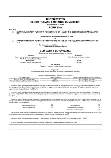 Miniature Bed Bath & Beyond 10-Q Rapport trimestriel 2025 