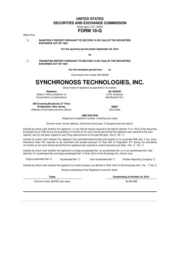 Thumbnail Synchronoss Technologies 10-Q Quarterly Report FY2014 