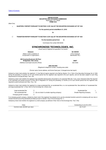 Thumbnail Synchronoss Technologies 10-Q Quarterly Report FY2018 