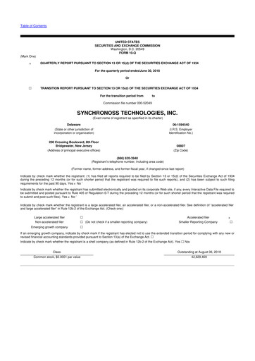 Thumbnail Synchronoss Technologies 10-Q Quarterly Report FY2018 