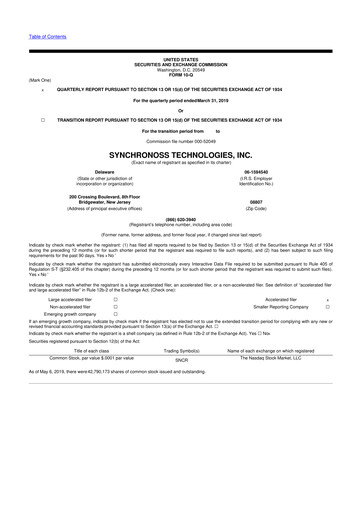 Thumbnail Synchronoss Technologies 10-Q Quarterly Report FY2019 