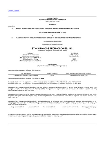Thumbnail Synchronoss Technologies 10-K Annual Report 2020