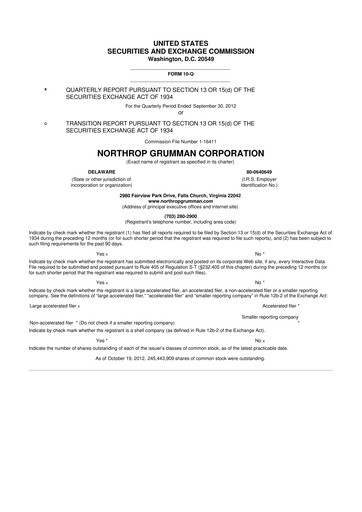 Thumbnail Northrop Grumman 10-Q Quarterly Report FY2012 