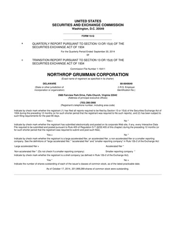 Thumbnail Northrop Grumman 10-Q Quarterly Report FY2014 