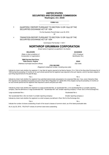 Thumbnail Northrop Grumman 10-Q Quarterly Report FY2016 