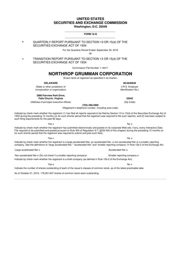 Thumbnail Northrop Grumman 10-Q Quarterly Report FY2016 