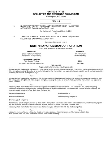 Thumbnail Northrop Grumman 10-Q Quarterly Report FY2019 