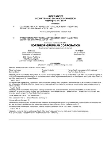 Thumbnail Northrop Grumman 10-Q Quarterly Report FY 