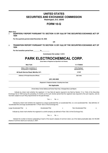 Miniature Park Aerospace 10-Q Rapport trimestriel  