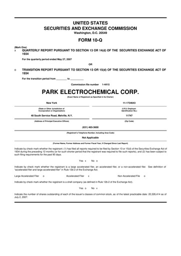 Miniature Park Aerospace 10-Q Rapport trimestriel  