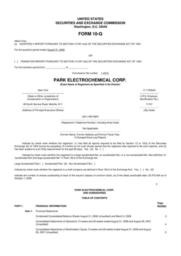 Miniature Park Aerospace 10-Q Rapport trimestriel  