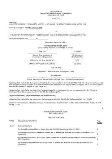 Miniature Park Aerospace 10-Q Rapport trimestriel  