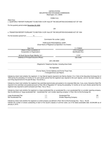 Miniature Park Aerospace 10-Q Rapport trimestriel  
