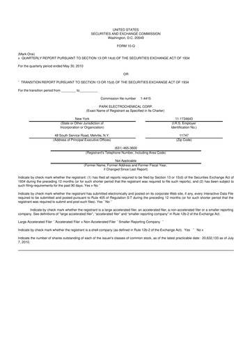Miniature Park Aerospace 10-Q Rapport trimestriel  