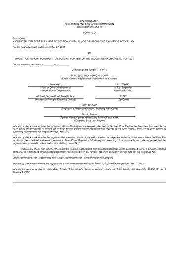 Miniature Park Aerospace 10-Q Rapport trimestriel 2012 