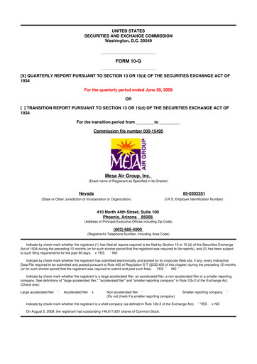 Thumbnail Republic Airways 10-Q Quarterly Report FY 