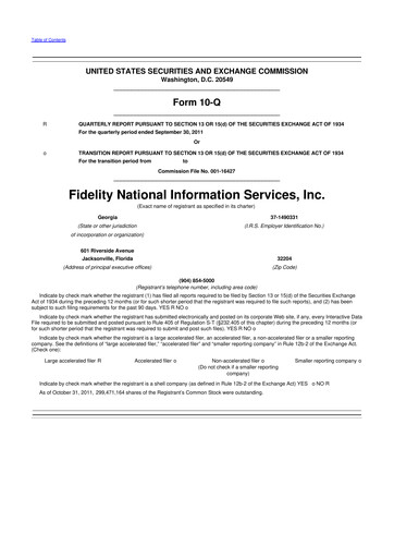 Thumbnail Fidelity National Information Services 10-Q Quarterly Report FY2011 