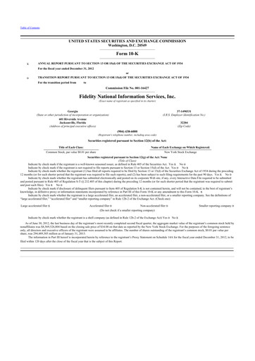 Thumbnail Fidelity National Information Services 10-K Annual Report 2012