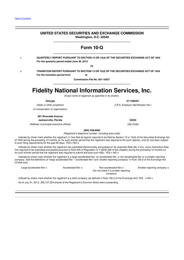 Thumbnail Fidelity National Information Services 10-Q Quarterly Report FY2013 