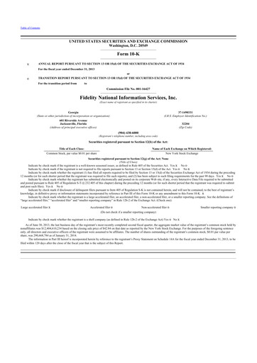 Thumbnail Fidelity National Information Services 10-K Annual Report 2013