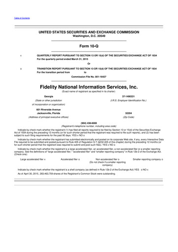 Thumbnail Fidelity National Information Services 10-Q Quarterly Report FY2015 