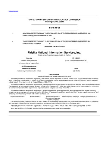 Thumbnail Fidelity National Information Services 10-Q Quarterly Report FY2018 
