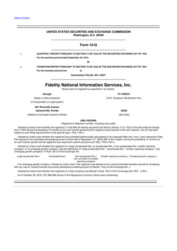 Thumbnail Fidelity National Information Services 10-Q Quarterly Report FY2018 