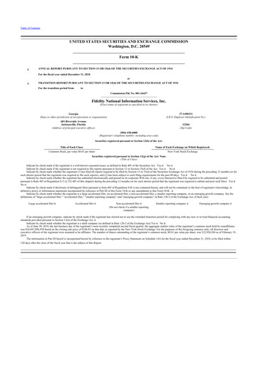 Thumbnail Fidelity National Information Services 10-K Annual Report 2018