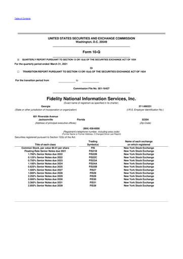 Thumbnail Fidelity National Information Services 10-Q Quarterly Report FY2021 