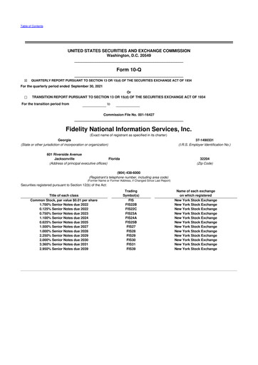 Thumbnail Fidelity National Information Services 10-Q Quarterly Report FY2021 