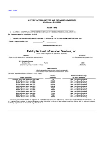 Thumbnail Fidelity National Information Services 10-Q Quarterly Report FY2022 