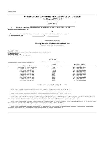 Thumbnail Fidelity National Information Services 10-K Annual Report 2022