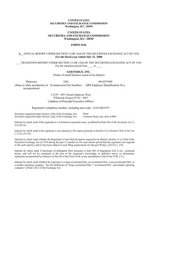 Miniature Prairie Operating 10-K Rapport annuel 