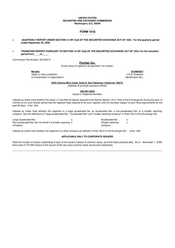 Thumbnail Power Solutions International 10-Q Quarterly Report FY2008-11-07 
