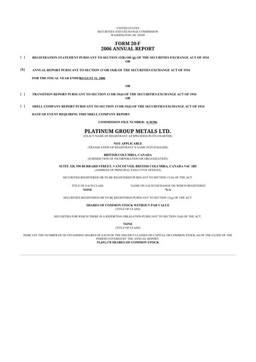 Thumbnail Platinum Group Metals
 20-F Annual Report 