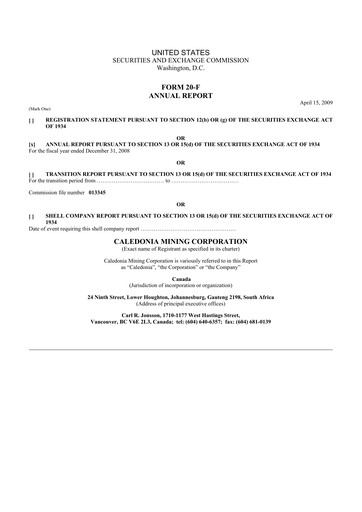 Thumbnail Caledonia Mining 20-F Annual Report 