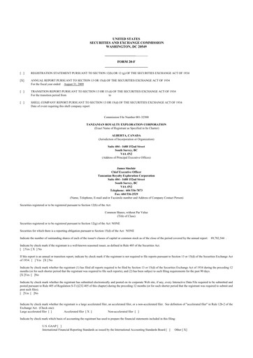 Thumbnail Tanzanian Gold Corporation 20-F Annual Report 