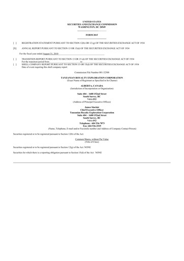 Thumbnail Tanzanian Gold Corporation 20-F Annual Report 