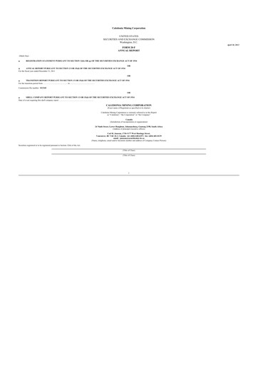 Thumbnail Caledonia Mining 20-F Annual Report 