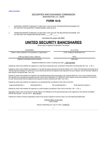 Vorschaubild United Security Bancshares 10-Q Quartalsbericht 2013 