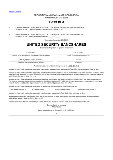 Vorschaubild United Security Bancshares 10-Q Quartalsbericht 2013 
