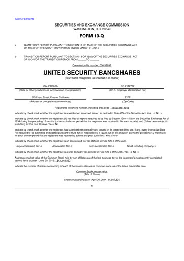 Vorschaubild United Security Bancshares 10-Q Quartalsbericht 2014 