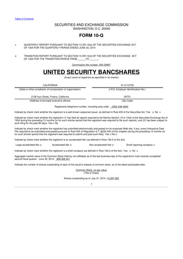Vorschaubild United Security Bancshares 10-Q Quartalsbericht 2014 